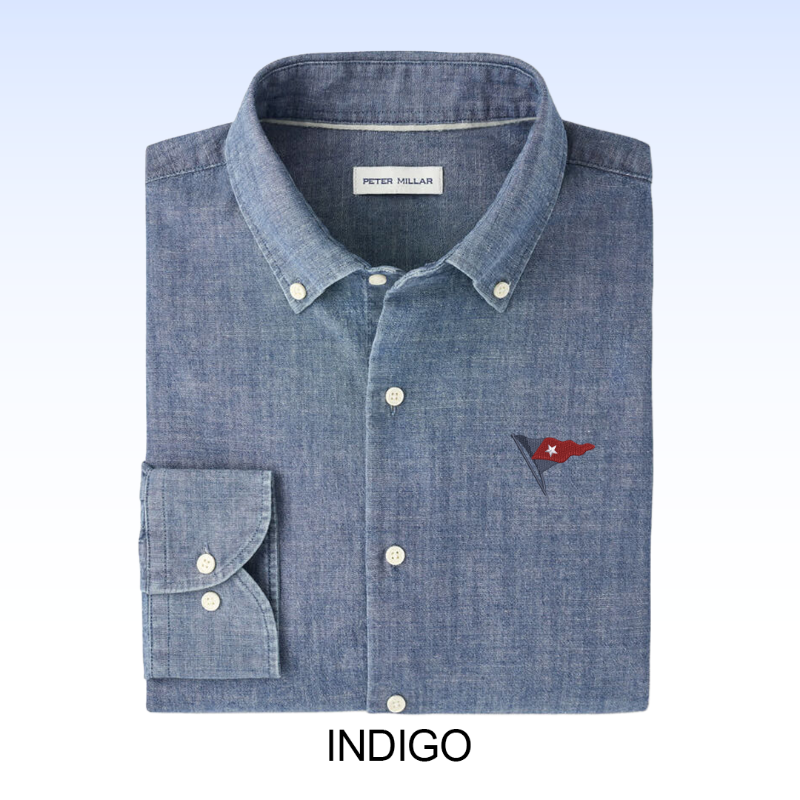 PETER MILLAR DEVONPORT CHAMBRAY COTTON-STRETCH SPORT SHIRT